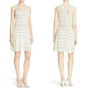 Alice+Olivia White Crochet Linen Cotton Blend Sleeveless Noella Dress Size L